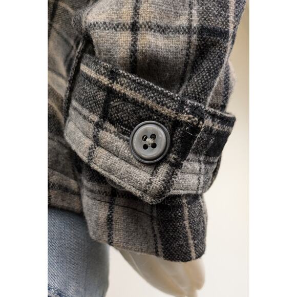 Rough Hewn Wool Blend Plaid Button Jacket XL Short Moto Peacoat Black Gray Tan - Picture 7 of 13